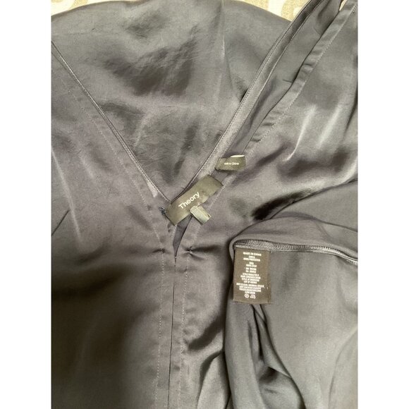 Theory Navy Slip Dress W/ Plunging Neckline Front Slit Size 2 - Picture 7 of 8